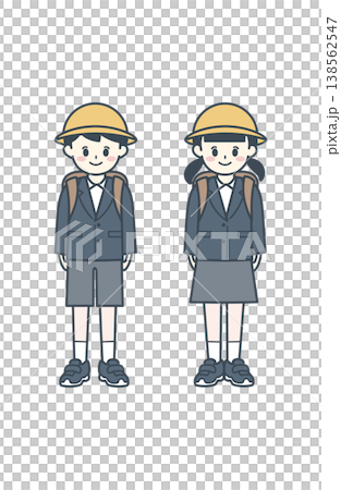 小学生 低学年 制服 帽子 男女 ブレザー 通学 イラスト 138562547