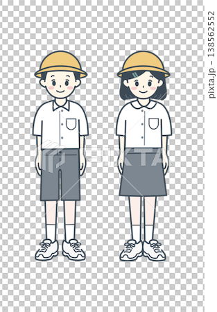 Elementary school upper grades, school uniform, hat, simple child illustration, standing pose. Elementary school upper grades, school uniform, hat, simple child illustration, standing pose. 138562552