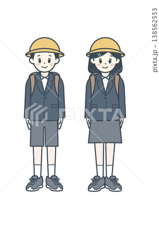 小学生 高学年 制服 帽子 男女 ブレザー 通学 イラスト 138562553