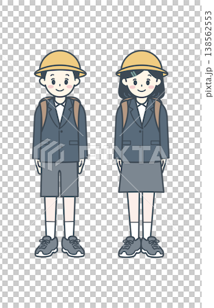 小学生 高学年 制服 帽子 男女 ブレザー 通学 イラスト 138562553
