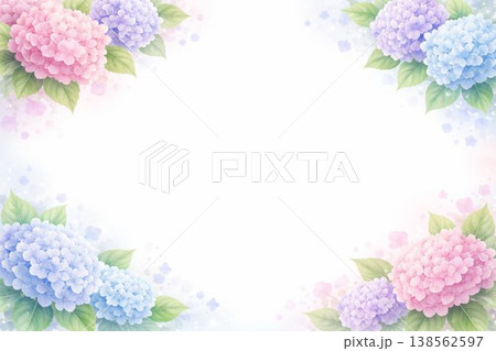 水彩で描いた紫陽花のフレーム素材 138562597