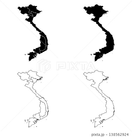 Vietnam Region Outline and Solid Fill Map Set. 138562924