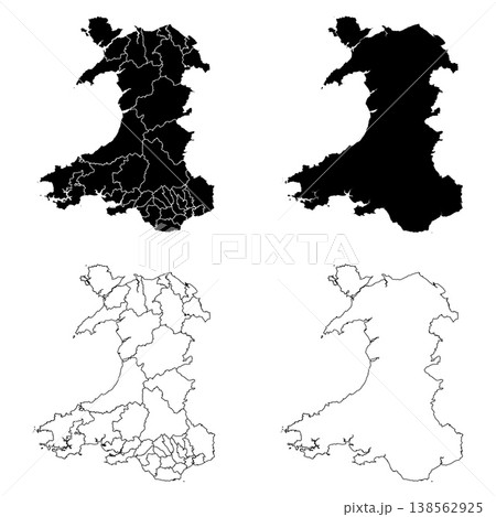 Wales Outline and Solid Fill Map Set. 138562925