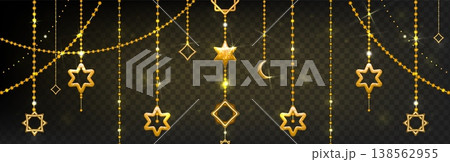 Ramadan decoration garland, golden crescent stars 138562955