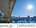 逆光の中で弧を描く高速道路の高架橋 138563065