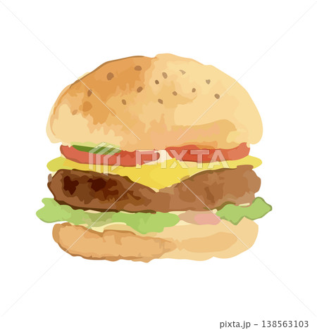 水彩風のハンバーガーのイラスト 138563103
