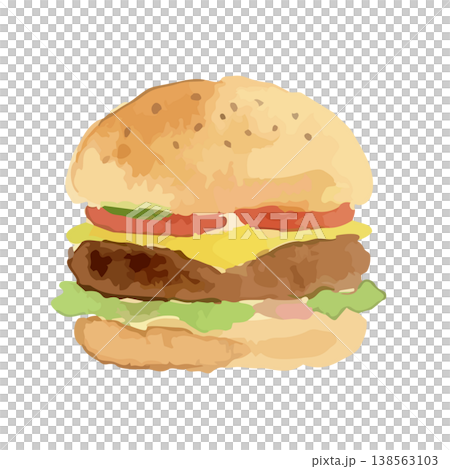 水彩風のハンバーガーのイラスト 138563103