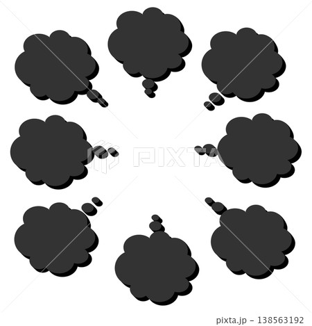 立体感のある影がついた黒色の思考用もこもこ吹き出しセット 立体感のある影がついた黒色の思考用もこもこ吹き出しセット 138563192