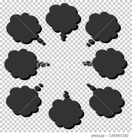 立体感のある影がついた黒色の思考用もこもこ吹き出しセット 立体感のある影がついた黒色の思考用もこもこ吹き出しセット 138563192