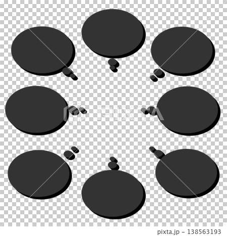 立体感のある影がついた黒色の楕円形思考吹き出しセット 立体感のある影がついた黒色の楕円形思考吹き出しセット 138563193