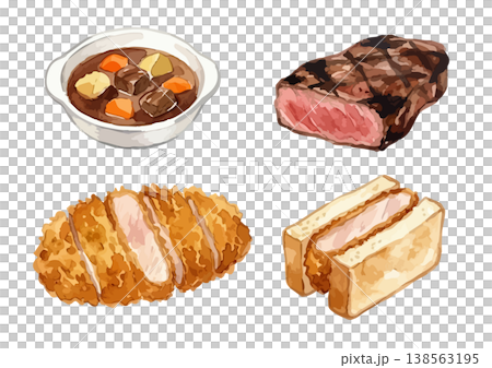 Watercolor-style illustration set of restaurant food 138563195