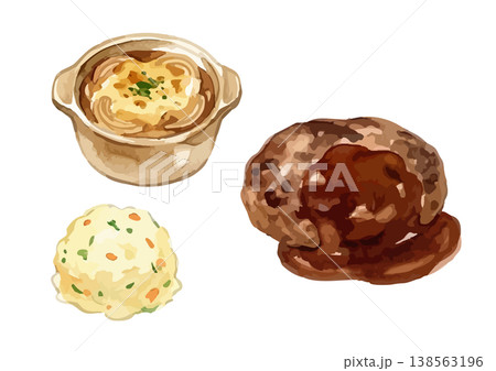 水彩風のレストランの食事のイラストセット 138563196