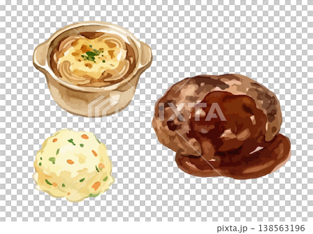 水彩風のレストランの食事のイラストセット 138563196