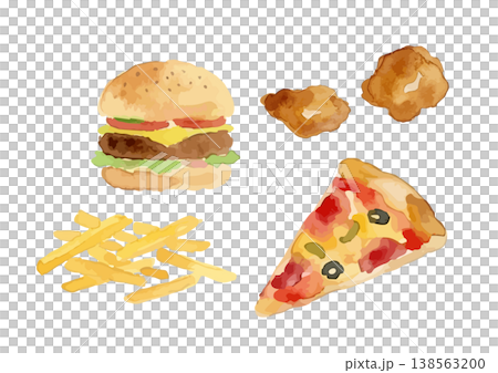 一套水彩風格的速食插畫 一套水彩風格的速食插畫 138563200