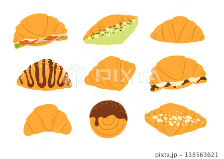 Croissant bakery set. Flat vector isolated illustration Croissant bakery set. Flat vector isolated illustration 138563621