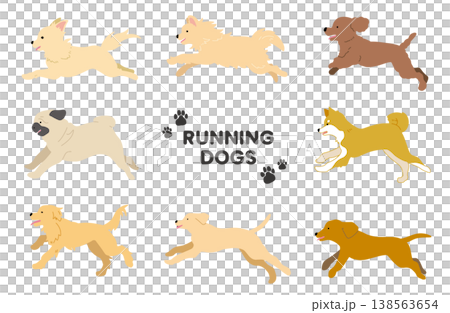 一組奔跑的狗的插圖 一組奔跑的狗的插圖 138563654