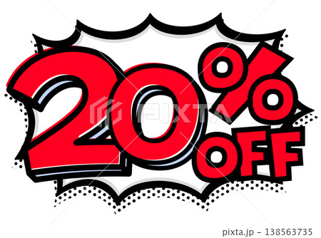 20%OFFの文字入りトゲトゲ吹き出し。黒太線のポップな爆発アイコン。セール・値札用素材。 20%OFFの文字入りトゲトゲ吹き出し。黒太線のポップな爆発アイコン。セール・値札用素材。 138563735