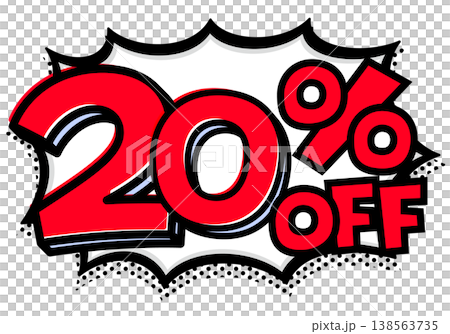 20%OFFの文字入りトゲトゲ吹き出し。黒太線のポップな爆発アイコン。セール・値札用素材。 20%OFFの文字入りトゲトゲ吹き出し。黒太線のポップな爆発アイコン。セール・値札用素材。 138563735