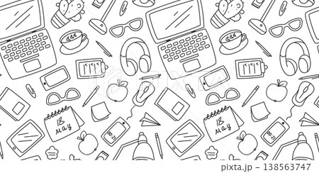 Office worker workspace seamless pattern 138563747