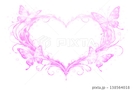 幻想的な蝶のハートフレーム_AI(ピンク) 138564018