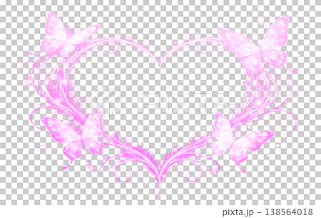 幻想的な蝶のハートフレーム_AI(ピンク) 138564018