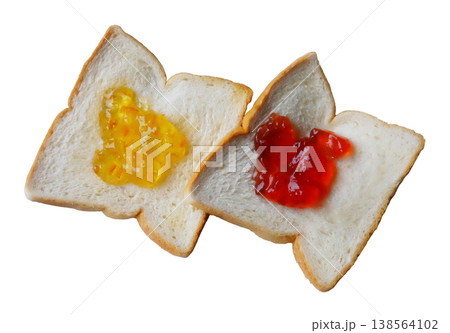 Fresh Pineapple jam and strawberry jam with bread isolated on white background with clipping path Fresh Pineapple jam and strawberry jam with bread isolated on white background with clipping path 138564102