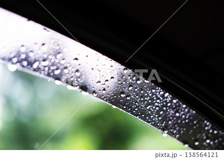Fresh raindrops on the glass of car in rainy season Fresh raindrops on the glass of car in rainy season 138564121