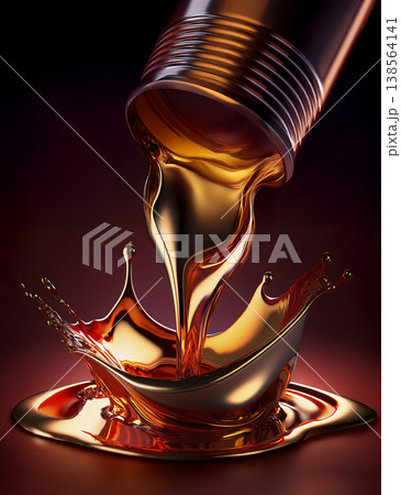 Gold liquid pouring out of a metal container Gold liquid pouring out of a metal container 138564141