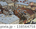 High angle view of Rynok Square in Lviv Ukraine with historic architecture, cobblestone streets and people walking 138564758