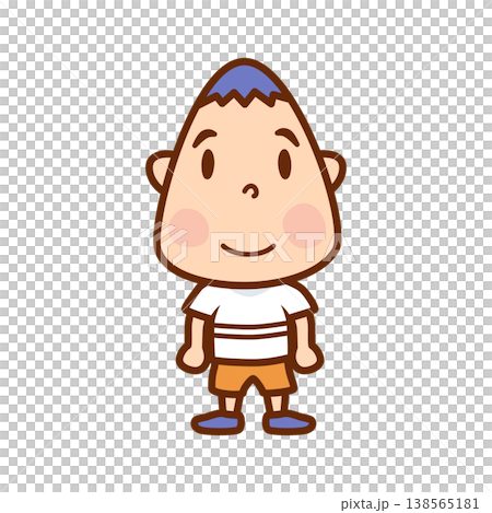 一張男孩頭型像橡實的插圖 一張男孩頭型像橡實的插圖 138565181