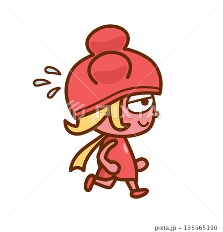走るいちご柄の服の女の子のイラスト（横向き） 138565190