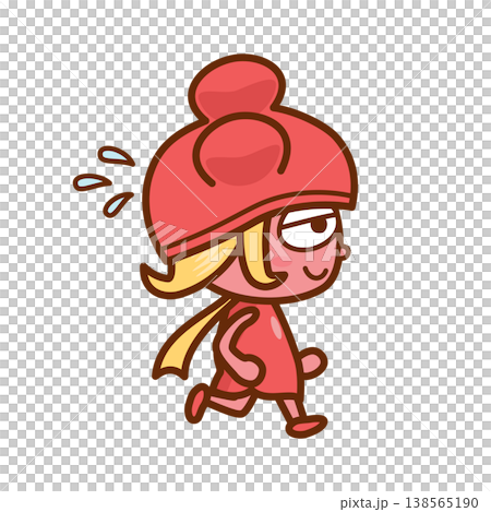 走るいちご柄の服の女の子のイラスト（横向き） 138565190