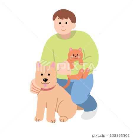 犬と猫と男性 138565502