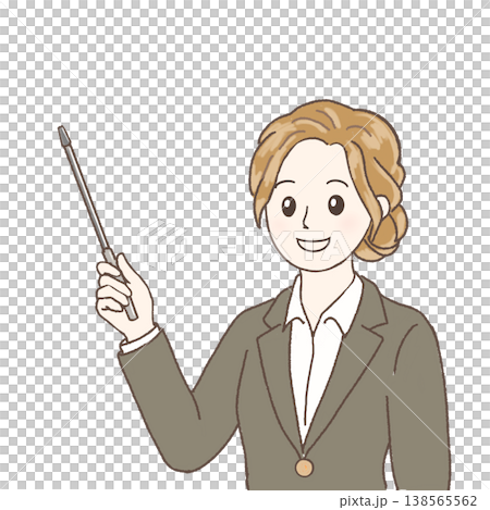 一幅簡單易用的插圖,描繪了一位女商務人士用指示棒解釋某事。 一幅簡單易用的插圖,描繪了一位女商務人士用指示棒解釋某事。 138565562