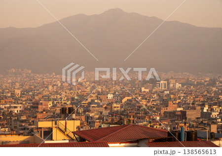 The cityscape of Kathmandu the capital city of Nepal during sunset. The city located in the bowl-shaped Kathmandu Valley of central Nepal. 138565613
