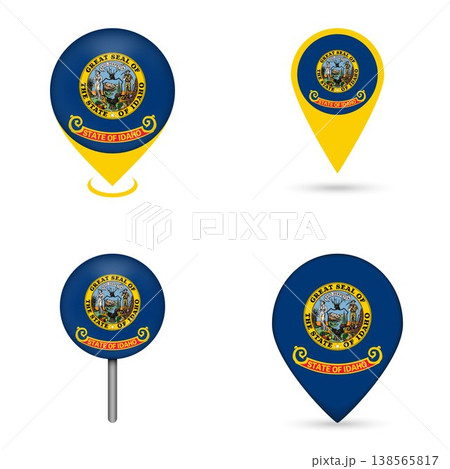 Idaho State Flag Map Pin Icons Set Collection Idaho State Flag Map Pin Icons Set Collection 138565817