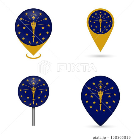 Indiana State Flag Map Pin Icons Set Collection 138565819