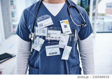 Hospital, doctor and man with name tag, healthcare and promotion with progress, surgeon and nurse. Zoom, person and medical professional with card, wellness and consultant with physician in a clinic Hospital, doctor and man with name tag, healthcare and promotion with progress, surgeon and nurse. Zoom, person and medical professional with card, wellness and consultant with physician in a clinic 138566019