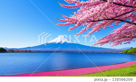 富士山と四季の風景イメージ（桜） 138566209