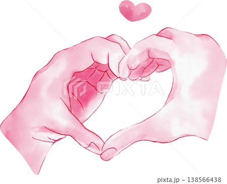 Watercolor of Two hands forming a heart shape with a small pink heart above Watercolor of Two hands forming a heart shape with a small pink heart above 138566438