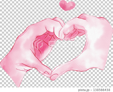 Watercolor of Two hands forming a heart shape with a small pink heart above Watercolor of Two hands forming a heart shape with a small pink heart above 138566438