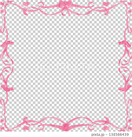 Decorative pink ribbon and bow frame with heart accents watercolor Decorative pink ribbon and bow frame with heart accents watercolor 138566439