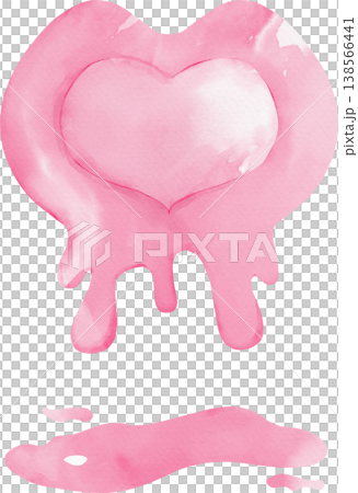Pink watercolor heart shape dripping with liquid png love romance Valentine 138566441