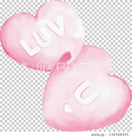 Two pink watercolor hearts with words 'LUV U' visible png love valentines Two pink watercolor hearts with words 'LUV U' visible png love valentines 138566445