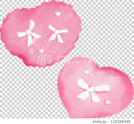 Two pink watercolor hearts with white bows and small hearts png love valentine Two pink watercolor hearts with white bows and small hearts png love valentine 138566446