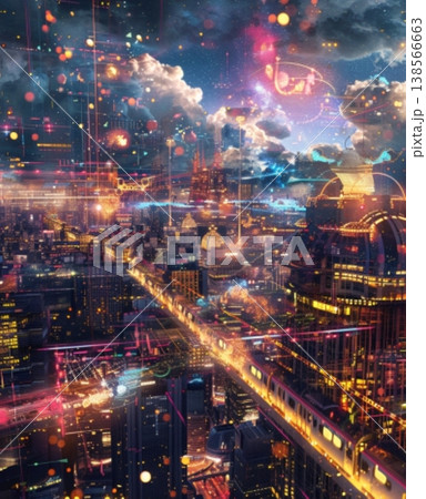 エンターテイメントな都市の楽しい夜景 138566663