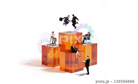 Business team interacting on abstract blocks with gears collaboration workflow. Business team interacting on abstract blocks with gears collaboration workflow. 138566666