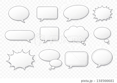 吹き出し素材セット｜シンプルで使いやすい透過フキダシイラスト（PNG）Speech Bubble S 138566681