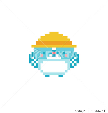 黄色い帽子と水色のシマエナガの雛のドット絵 138566741
