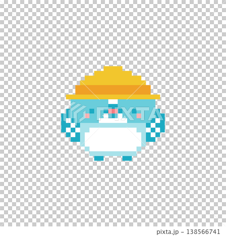 黄色い帽子と水色のシマエナガの雛のドット絵 138566741